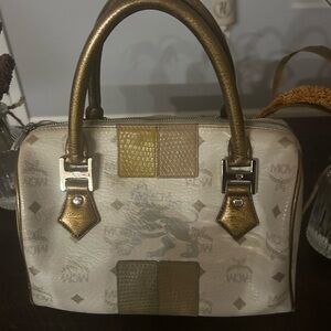 MCM Gold and Cream Satchel